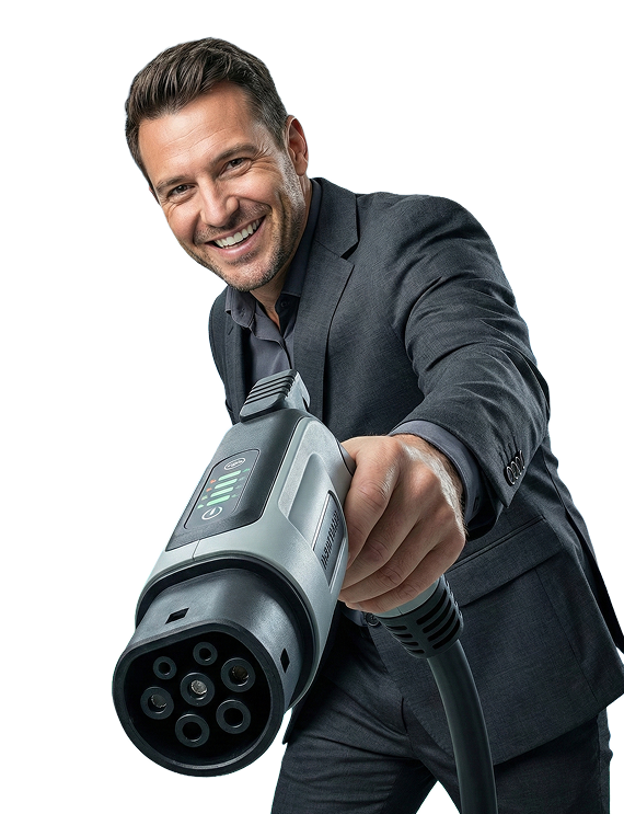 Homem usando carregador elétrico